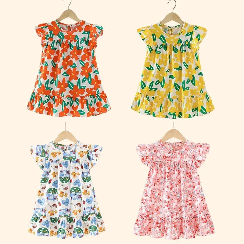Children's kids Clothes Girls Party Princess Fashion Outfit Flower Pattern Beach Dresses
