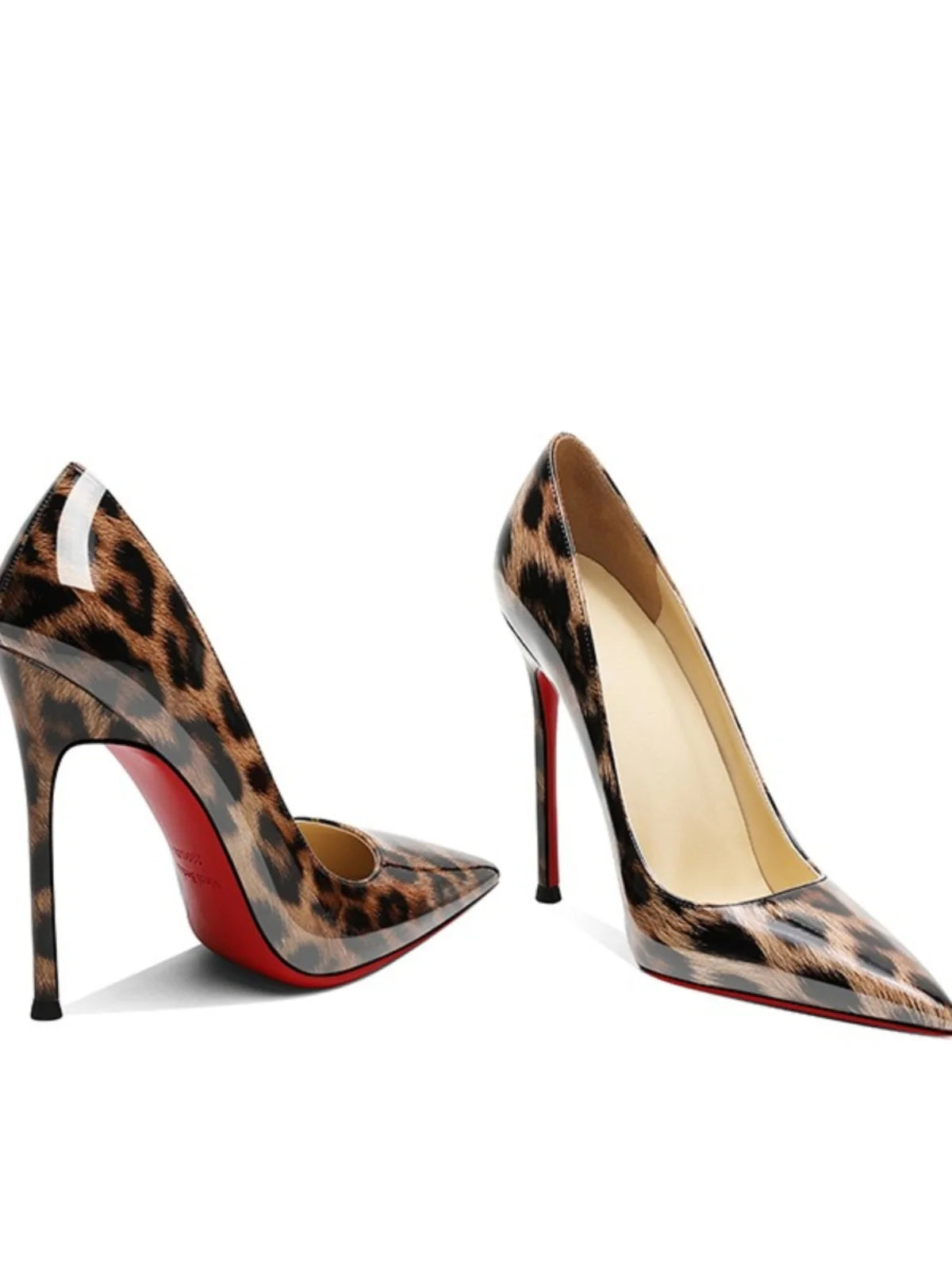 Leopard print high heels for womens sexy pointed side airshallow mouth versatile red sole single shoes