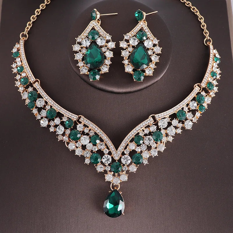 Luxury Crystal AB Color Choker Necklace Earrings Set Rhinestone Bridal Jewelry Sets for Bride Wedding Party Costume-Dollar Bargains Online Shopping Australia