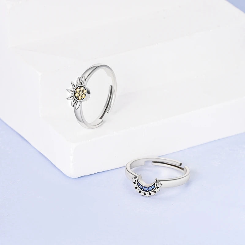 Sterling Silver Rings For Women High Quality Zircon Sets Eternal Love Star Moon Princess Finger Rings Jewelry Gifts