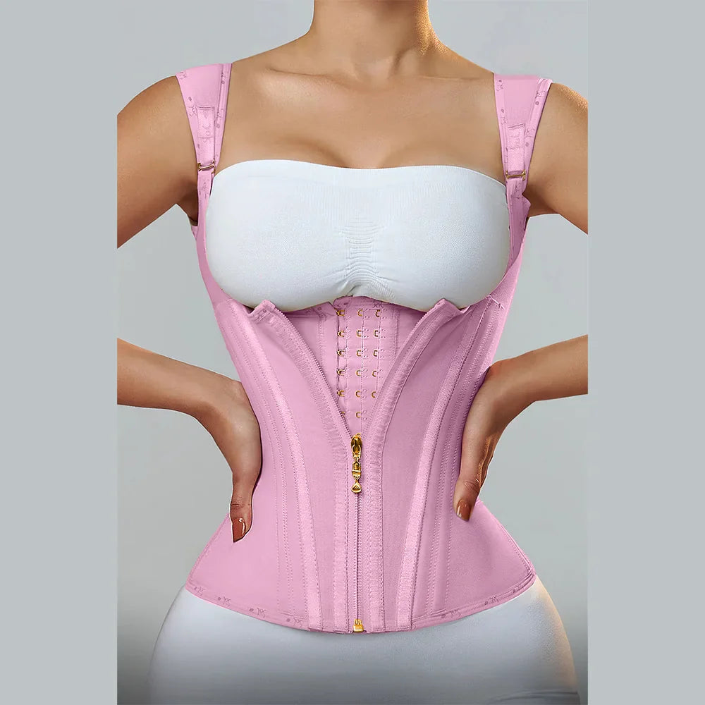 Women Double Compression Waist Trainer Corset with Bone Adjustable Zipper and Hook-eyes Flat Belly Body Shaper-Dollar Bargains Online Shopping Australia
