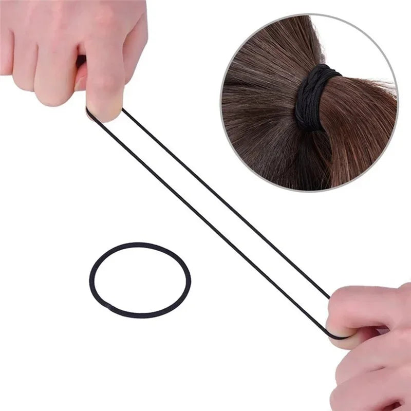 Thick Heavy No-metal Elastic Hair Ties Black Rubber Ponytail Holders Hair Bands-2mm