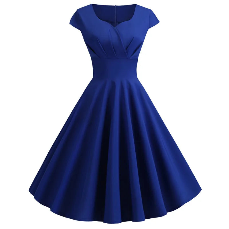 Summer Dress Women V Neck Vintage Robe Elegant Retro pin up Party Office Midi Dresses-Dollar Bargains Online Shopping Australia
