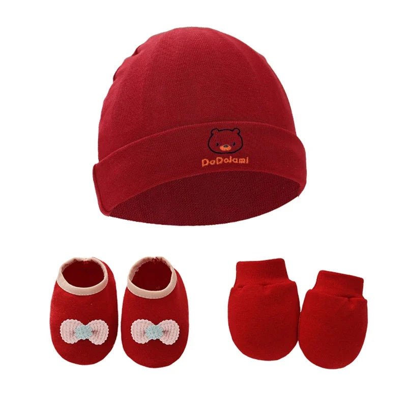 Baby Anti Scratching Gloves Hat Foot Cover Set Soft Cotton Newborn No Scratch Mittens Socks Beanies Cap Nightcap-Dollar Bargains Online Shopping Australia