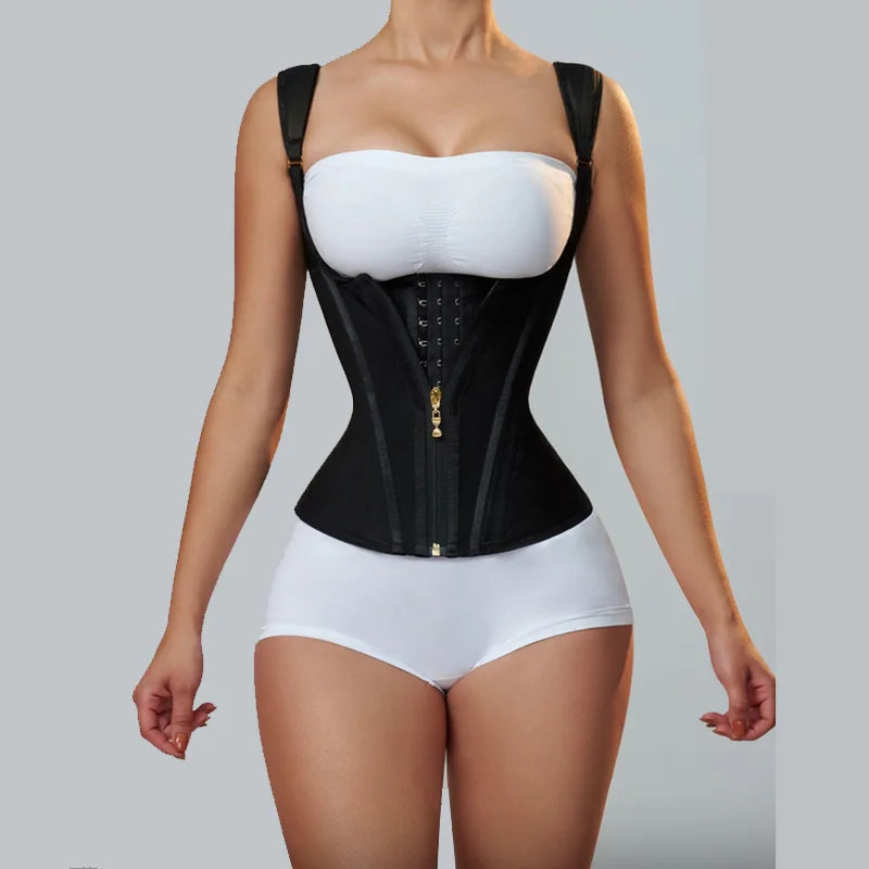 Women Double Compression Waist Trainer Corset with Bone Adjustable Zipper and Hook-eyes Flat Belly Body Shaper-Dollar Bargains Online Shopping Australia