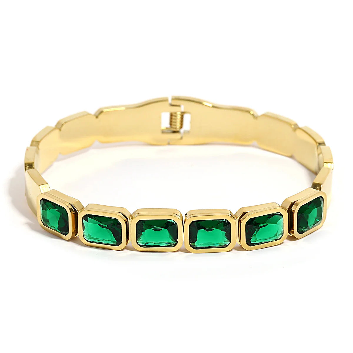 Chic Green Zircon Stainless Steel Bangle Bracelets for Women Charm Texture Simple Gold Color Accessories-Dollar Bargains Online Shopping Australia