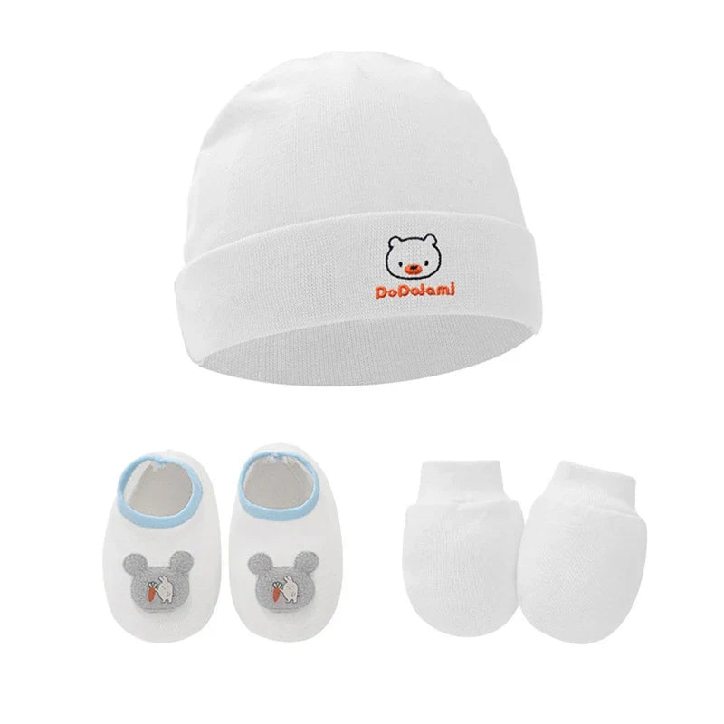Baby Anti Scratching Gloves Hat Foot Cover Set Soft Cotton Newborn No Scratch Mittens Socks Beanies Cap Nightcap-Dollar Bargains Online Shopping Australia
