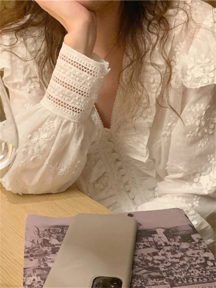 Shirt Womens Blouse Summer Women Blouses Fall Maxi White Elegant Vintage Long Sleeve Cotton Oversize Loose-Dollar Bargains Online Shopping Australia