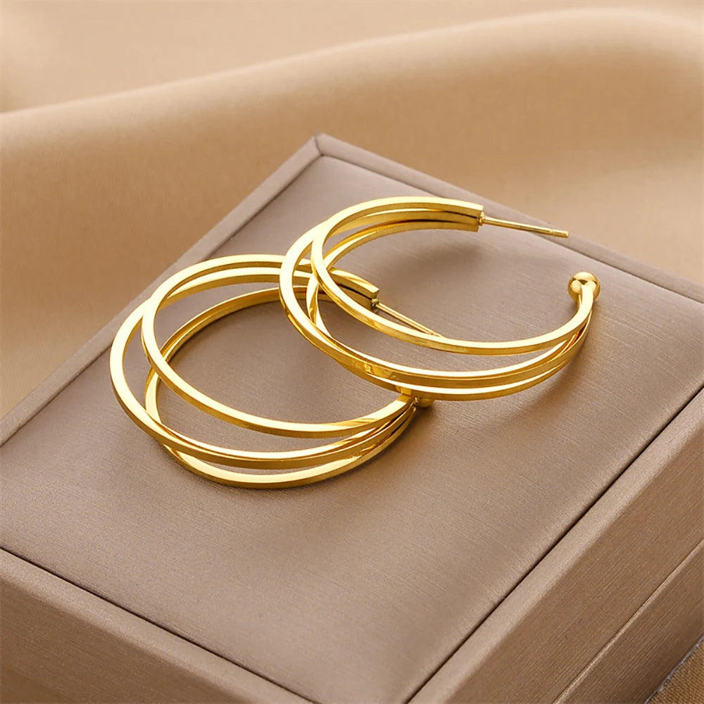 Stainless Steel Hoop Earrings For Women Gold Color Fashion Pearl Piercing Earring Luxury Jewelry