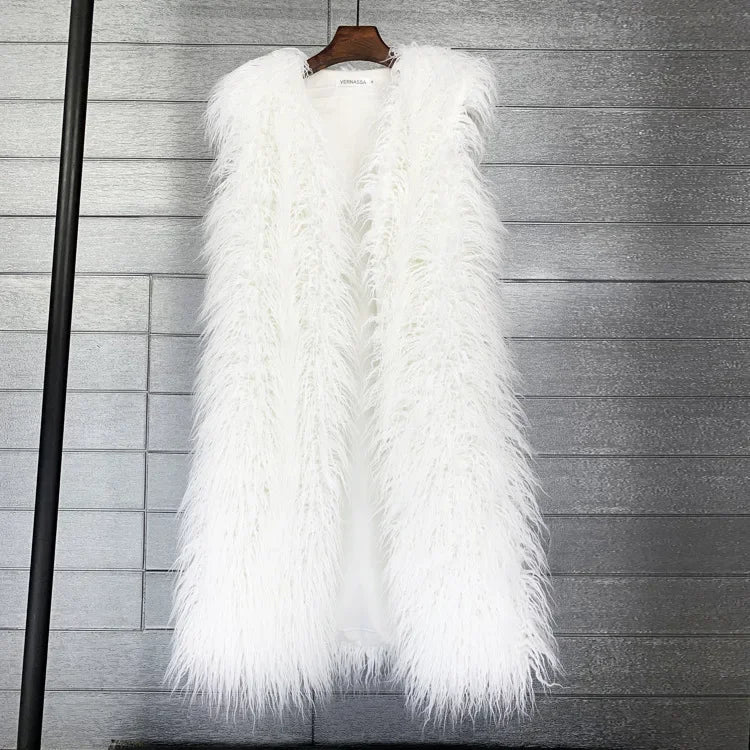 Faux Fur Women Long Vest Colorful Warm Faux Fur Big Size Plush Coats Female Jacket Autumn Winter Furry-Dollar Bargains Online Shopping Australia