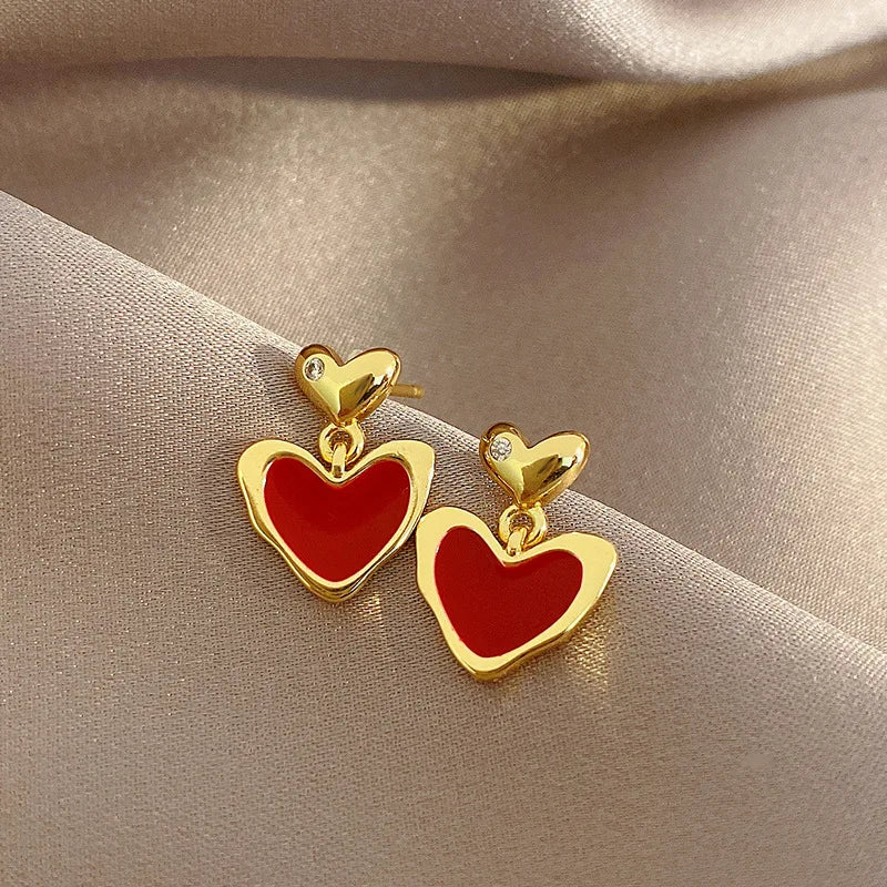 Red Heart Stud Earring Women Metal Gold Color Eye Heart Lips Wedding Statement Earrings Fashion Party Jewelry-Dollar Bargains Online Shopping Australia