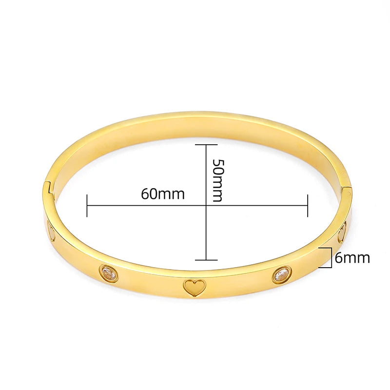 Luxury Crystal Bangle Bracelets for Women Gift No Tarnish Golden Stainless Steel Bracelet Jewelry Original