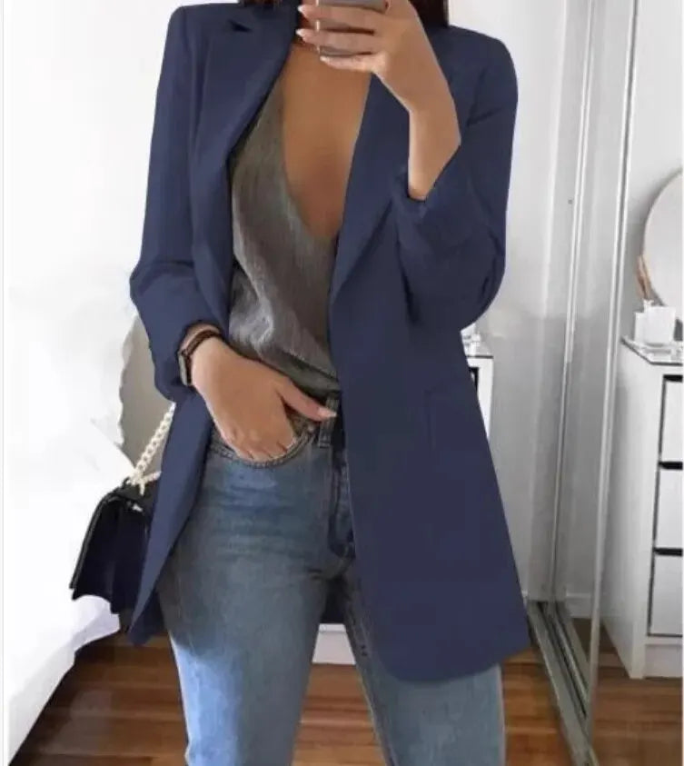 Plus Size Blazer Women Clothing Casual Cardigan Autumn Winter Overcoat Solid Large Topcoat Lapel Jacket Grace Fashion Outer Wear