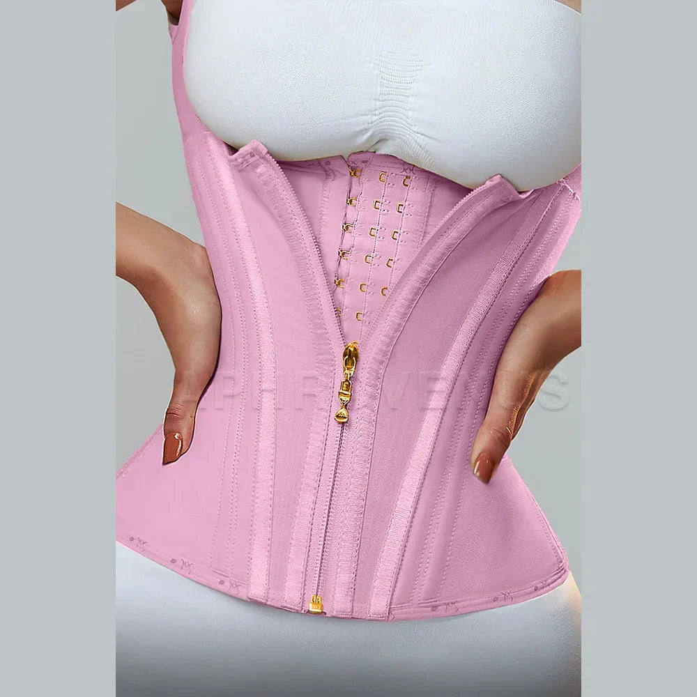 Women Double Compression Waist Trainer Corset with Bone Adjustable Zipper and Hook-eyes Flat Belly Body Shaper-Dollar Bargains Online Shopping Australia