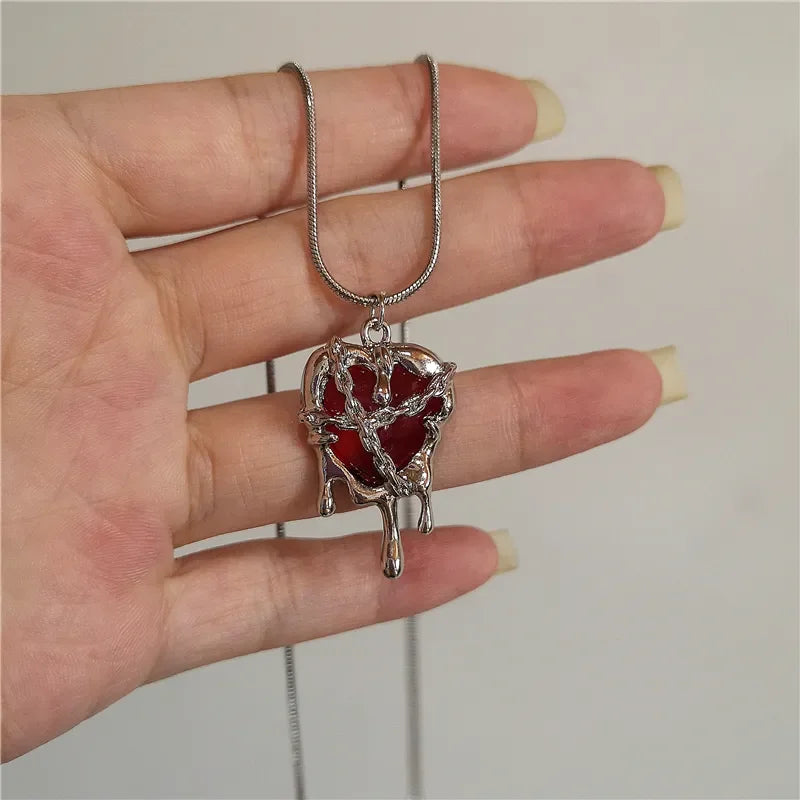 Vintage Y2k Red Love Heart Cross Pendant Snake Chain Necklace For Women Men Halloween Aesthetic Gothic Rave Jewelry Accessories-Dollar Bargains Online Shopping Australia