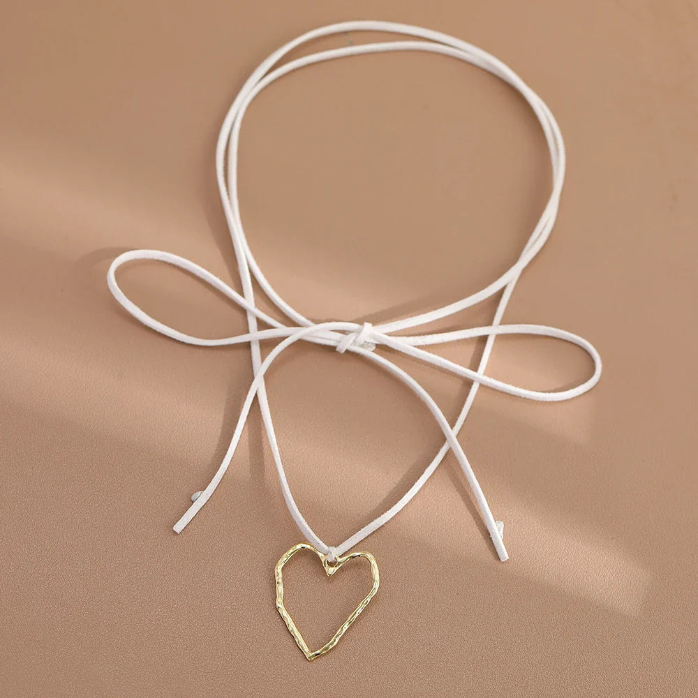 Summer Leather Chain Large Abstract Heart Pendant Colar Long Suede Leather Necklace Jewelry Gift-Dollar Bargains Online Shopping Australia