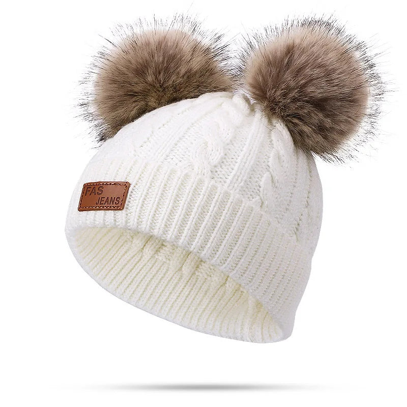 Warm Winter Baby Hats with Scarves for Kids Wool Pompom Baby Hat Children Bonnet Cap Boys Girls Knitted Scarf Gloves Beanie Caps-Dollar Bargains Online Shopping Australia