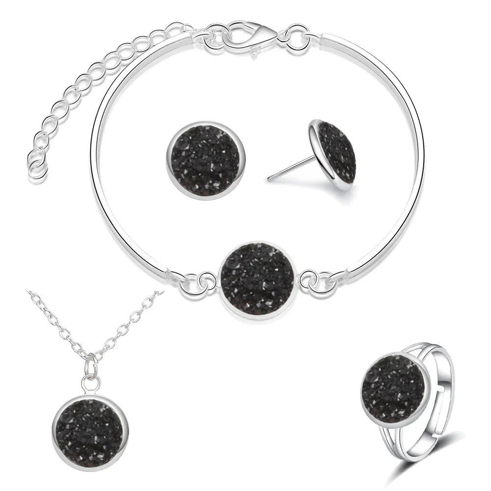 Luxury Quality Quartz Rhinestone Jewelry Sets for Women Simple Round Earrings Necklaces Set Bridal 4 Piece Silver Plated Jewelry-Dollar Bargains Online Shopping Australia