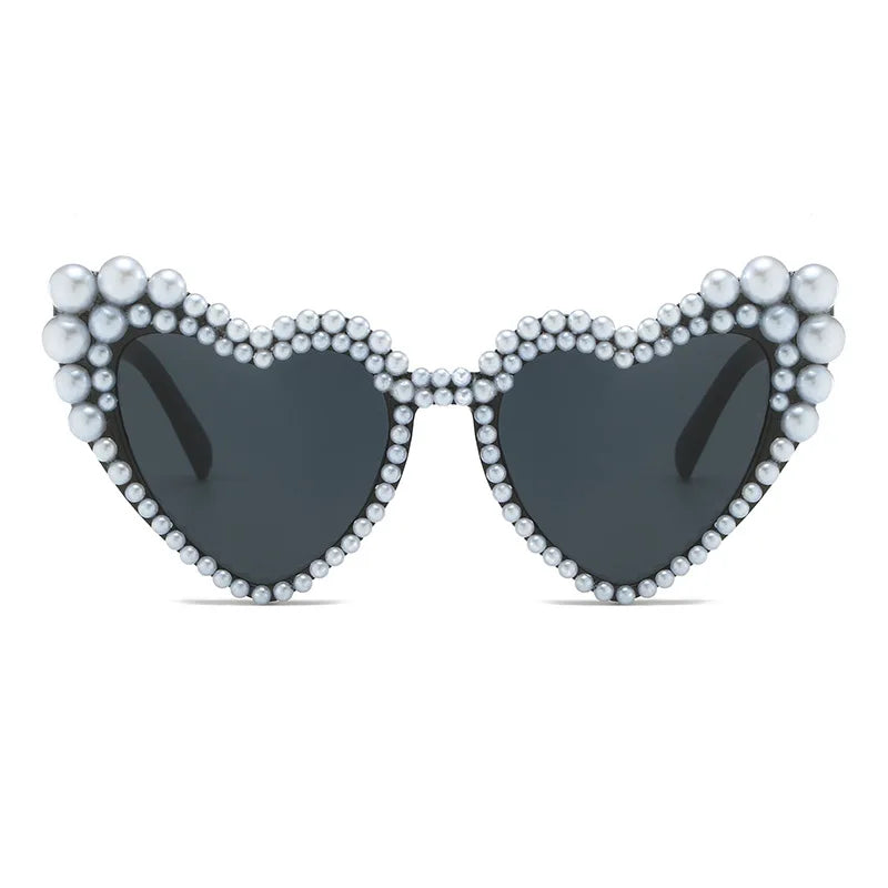 Large Frame Pearl-set Sunglasses Heart Shape Personality UV400 Casual Black Just Married Sunglasses Bridesmaid Gift-Dollar Bargains Online Shopping Australia