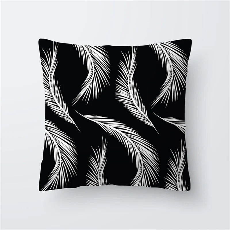 Black White Leaf Plant Pillow Cover Tropical  Throw  Cushion  Sofa Car Home Decor