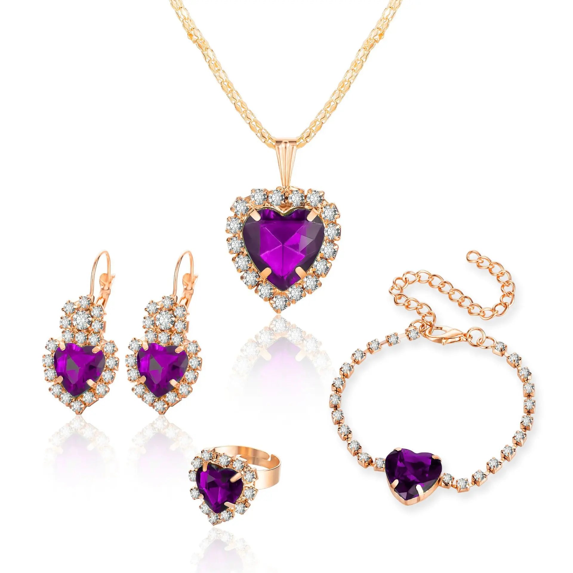 Crystal Ring Necklace Earrings Set Wedding Jewelry Sets For Brides Pendant Earrings For Girls Women African Jewelry Sets-Dollar Bargains Online Shopping Australia
