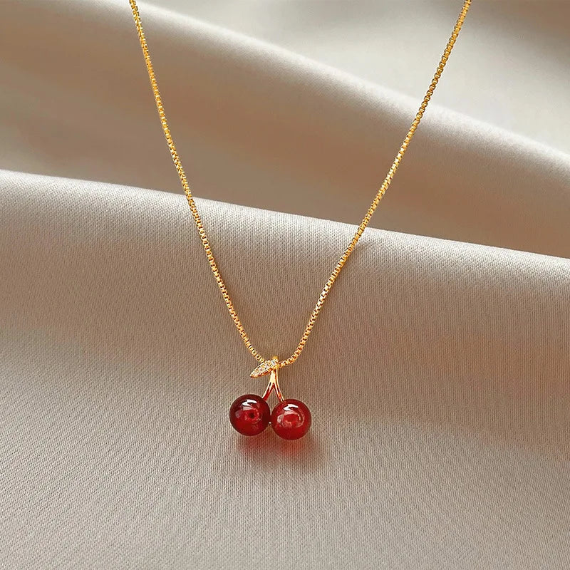 Cherry Gold Colour Pendant Necklace For Women Personality Fashion Necklace Wedding Jewelry Birthday Gifts