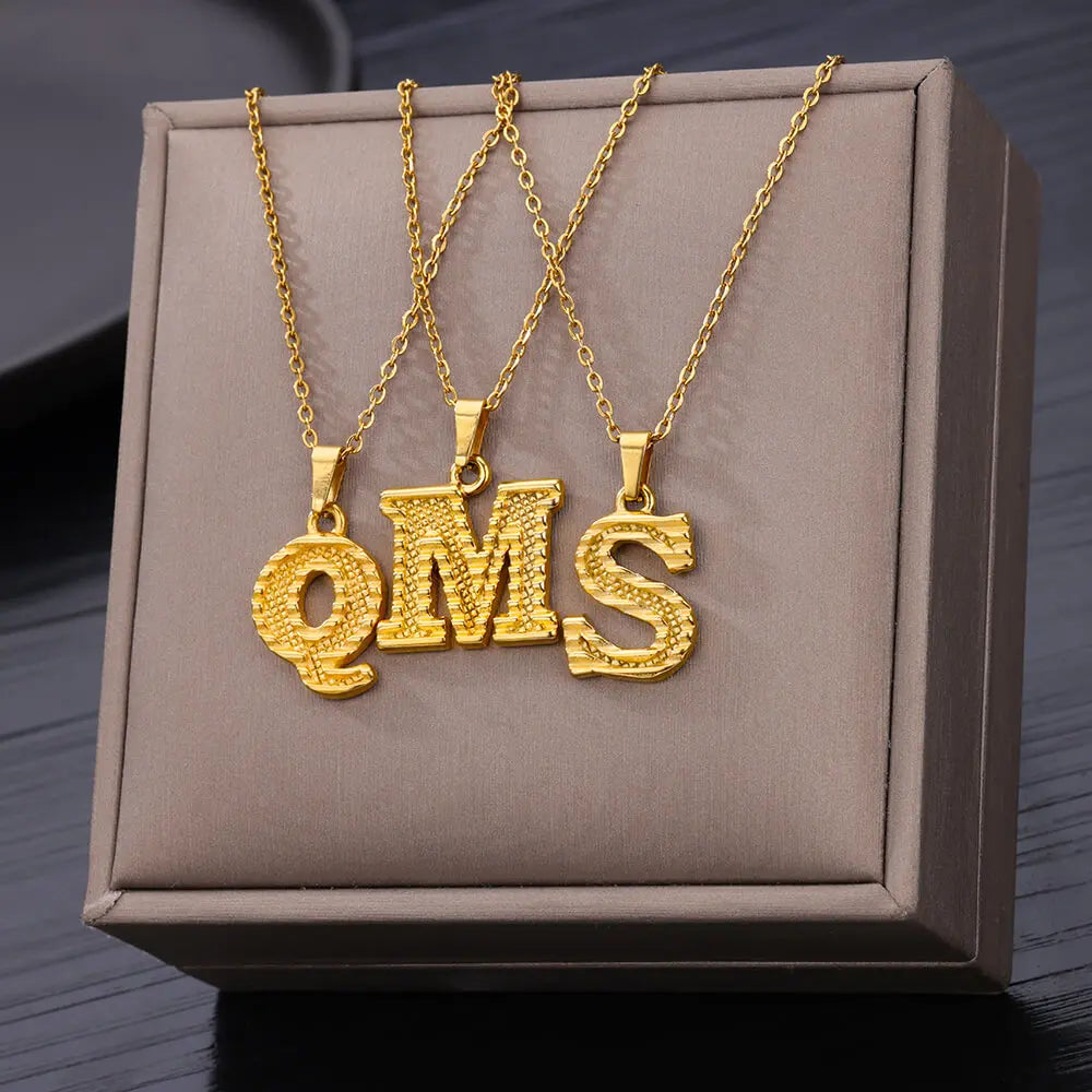 Stainless Steel Initial Necklaces For Women Men Gold Color Letter Necklace Pendant Jewelry Male Female Neck Chain Birthday Gift