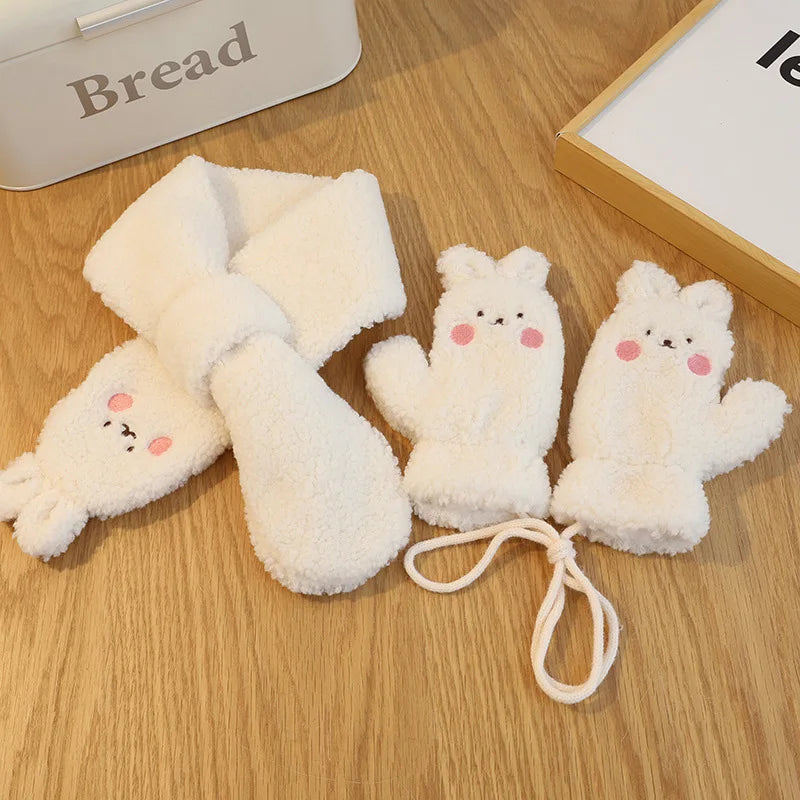 2Pcs Winter Baby Scarf Gloves Set Lamb Wool Thick Kids Scarves Mittens Suit for Girl Boy Cartoon Bear Bunny Children Neck Warmer-Dollar Bargains Online Shopping Australia