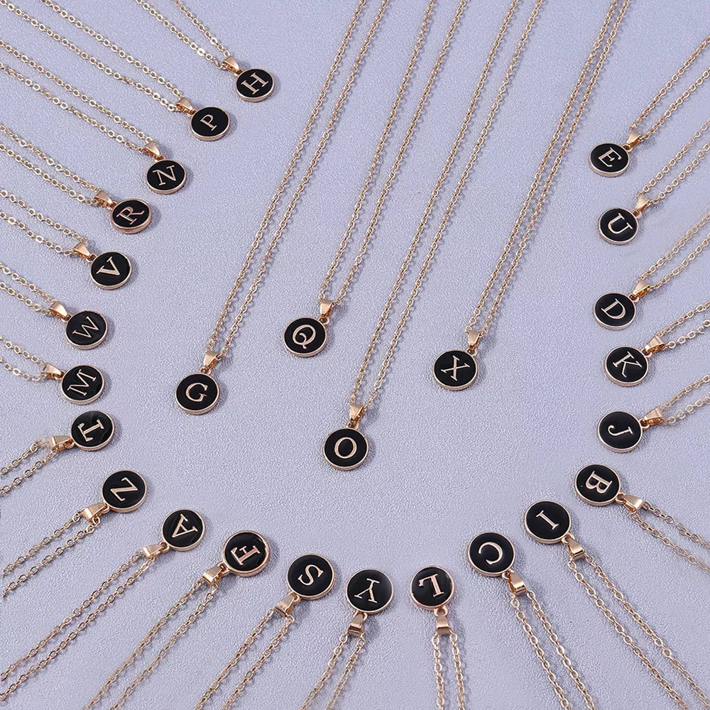 Name Initials Letter Pendant Necklace Enamel A-Z Alphabet Necklaces Girls Birthday Gifts Jewelry Accessories-Dollar Bargains Online Shopping Australia