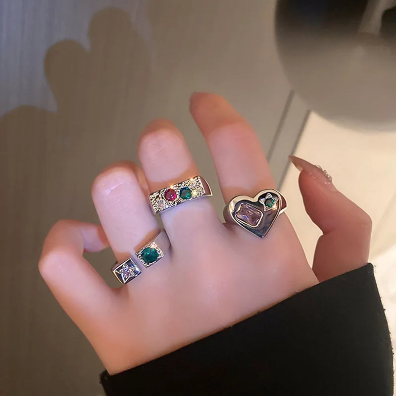 Elegant Emerald White Rings Set for Women Vintage Crystal Geometric Finger Ring Fashion Jewelry-Dollar Bargains Online Shopping Australia