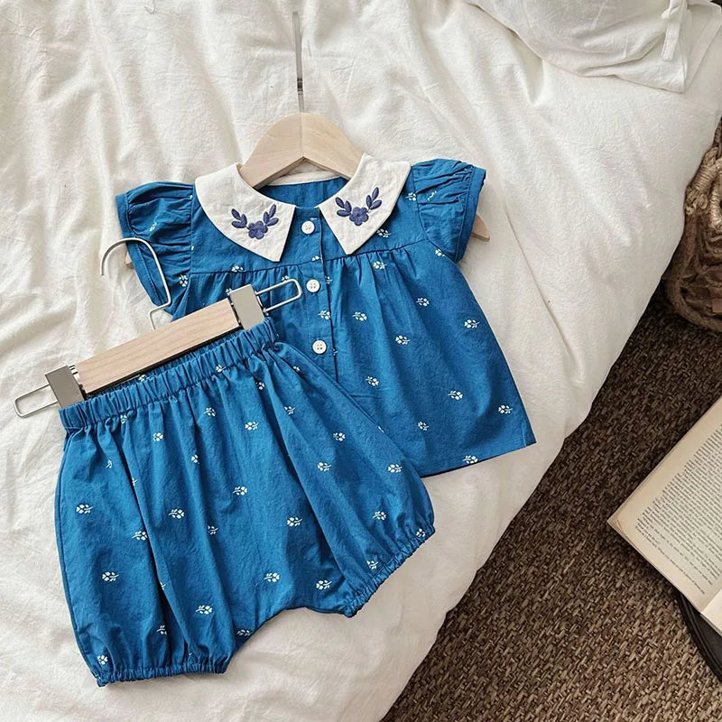 Baby Summer Clothes Set Lovely Peter Pan Collar Blouse and Shorts 2Pcs for Infant Girls Toddler Outfit-Dollar Bargains Online Shopping Australia