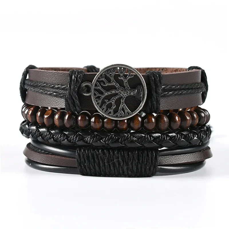 Trendy Compass Man Leather Bracelets set Black Hand Woven Bracelet for Men 4pcs/set DIY Male Jewelry Gift New Pulsera Hombre-Dollar Bargains Online Shopping Australia