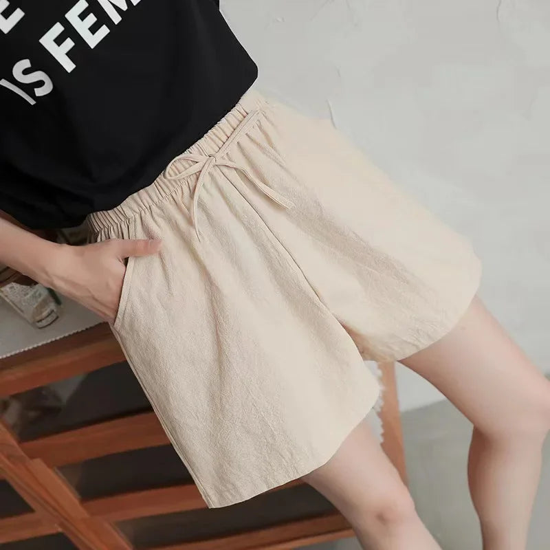 Cotton Linen Beach Shorts Women Basic Short Pants Mini Wide Leg Trousers Ladies Fashion Casual Home Streetwear-Dollar Bargains Online Shopping Australia