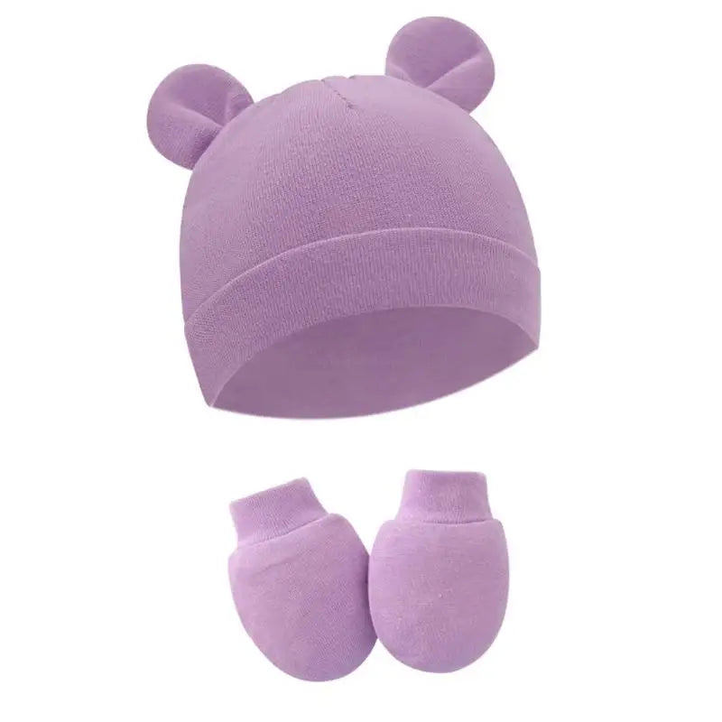 Newborn Cotton Hospital Hat Mittens Baby Beanie Solid Infant Baby Hats with Ear & No Scratch Mitten Soft Gloves Gift-Dollar Bargains Online Shopping Australia