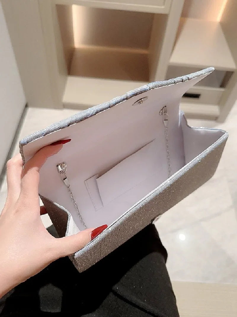 Evening Clutch Bag Shining Gold Silver Long Purse Wedding Party Banquet Bag Ladies Sequin Shoulder Bag