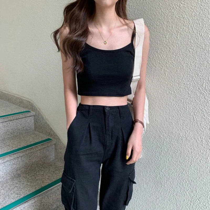 Women Sexy Solid Camis Crop Top Casual Tank Tops Vest Sleeveless Streetwear Club High Street-Dollar Bargains Online Shopping Australia