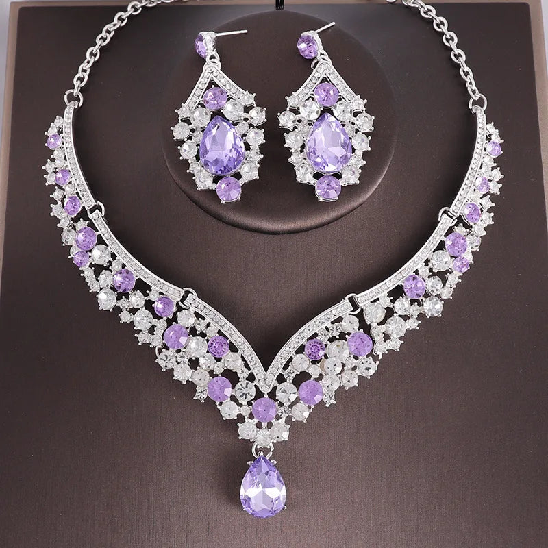 Luxury Crystal AB Color Choker Necklace Earrings Set Rhinestone Bridal Jewelry Sets for Bride Wedding Party Costume-Dollar Bargains Online Shopping Australia