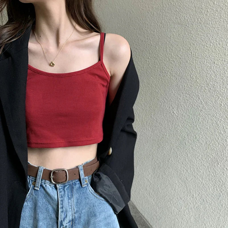 Women Sexy Solid Camis Crop Top Casual Tank Tops Vest Sleeveless Streetwear Club High Street-Dollar Bargains Online Shopping Australia