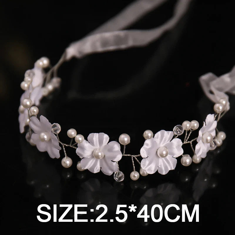 Pearl Flower Headband Fashion Crystal Hair Band for Women Girls Wedding Hair Accessories White Crowns Headwear