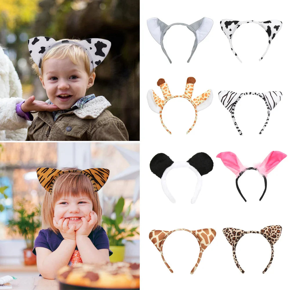Fashion Animals Ears Headband Cartoon Plush Dog Zebra Tiger Hair Band Cosplay Birthday Party Headband Gift