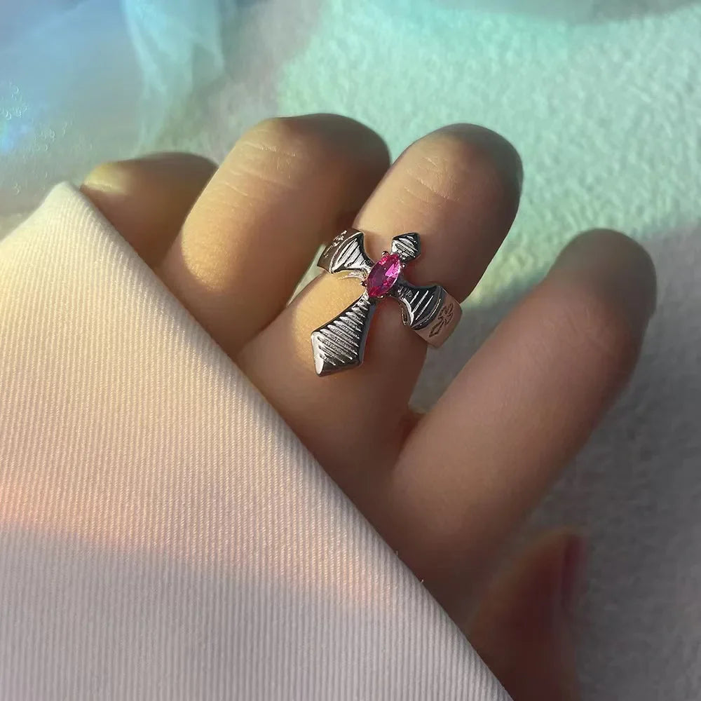 Punk Black Rings Thorns Vine Twine Red Rhinestones Hollow Couple Finger Ring Women Men Jewelry Gift-Dollar Bargains Online Shopping Australia