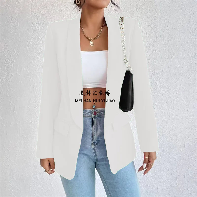 Women Elegant Casual Solid Blazer Vintage Formal Business Chic Suit Jackets Female Outerwear Long Sleeve Open Stitch Slim Coats-Dollar Bargains Online Shopping Australia