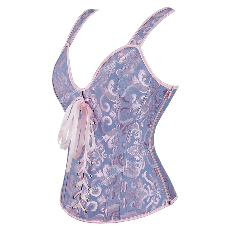 Steampunk Corset with Cup Lingerie Zipper Side Straps Overbust Corset Waist Trainer Bustier Plus Size-Dollar Bargains Online Shopping Australia