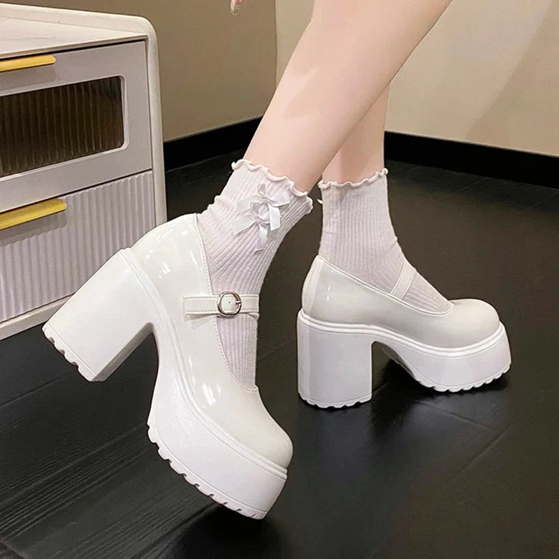 Fashion White Platform Pumps for Women Super High Heels Buckle Strap Mary Jane Shoes Woman Goth Thick Heeled Party Shoes Ladies-Dollar Bargains Online Shopping Australia