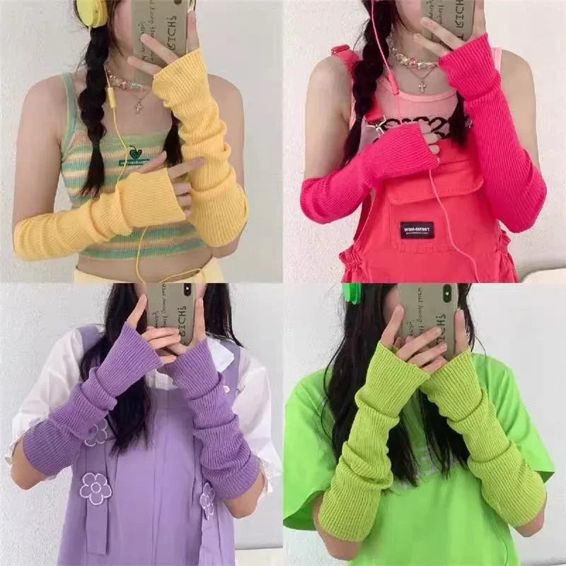 Knitted Long Fingerless Gloves Women Mitten Winter Y2K Solid Arm Warmer Sleeves Fashion Casual Soft Girls Clothes Punk Glove-Dollar Bargains Online Shopping Australia
