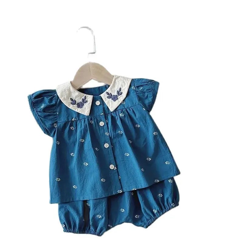 Baby Summer Clothes Set Lovely Peter Pan Collar Blouse and Shorts 2Pcs for Infant Girls Toddler Outfit-Dollar Bargains Online Shopping Australia