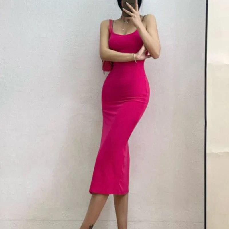 Sleeveless Slim Long Dress Women Party Club High Split Spaghetti Strap Dresses Woman Bodycon Dress Female-Dollar Bargains Online Shopping Australia