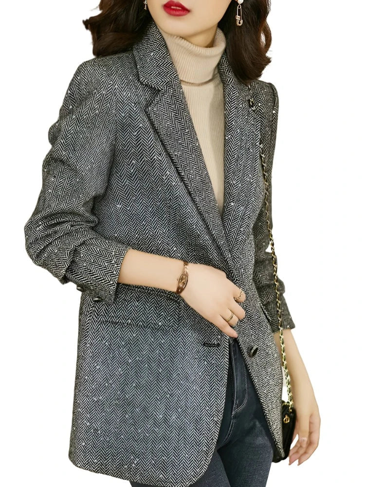 Sequins Wool Blend Blazer Women Spring Jackets Warm Outerwears Vintage Elegant Casual Business Woolen Tailored Coat-Dollar Bargains Online Shopping Australia