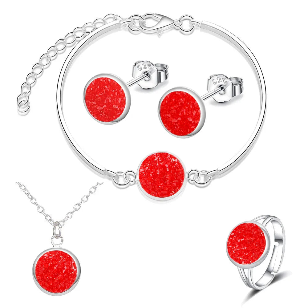 Luxury Quality Quartz Rhinestone Jewelry Sets for Women Simple Round Earrings Necklaces Set Bridal 4 Piece Silver Plated Jewelry-Dollar Bargains Online Shopping Australia