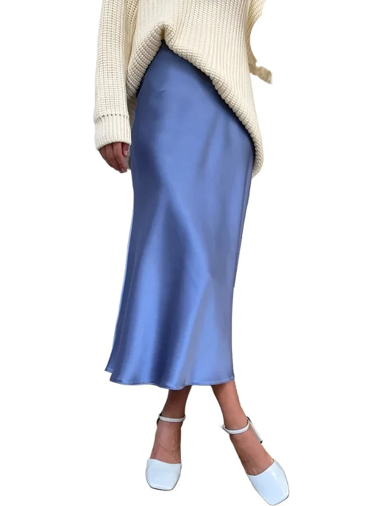 Silk Satin Skirts for Women High Waisted Skirt Women A-Line Elegant Skirts Summer Pink Midi Skirt-Dollar Bargains Online Shopping Australia